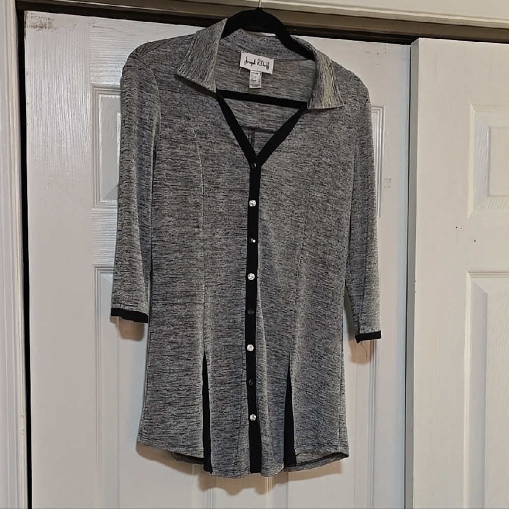 Joseph Ribkoff Gray and Black Button-Up Top Size 8